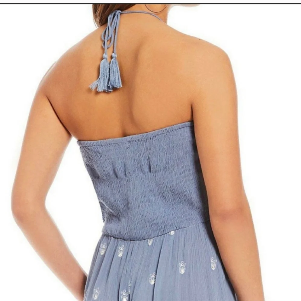 Chelsea & Violet Embroidered Halter Blue Jumpsuit S